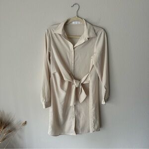 Oak + Fort Button Down Front Toe Drape Dress in Cream XS